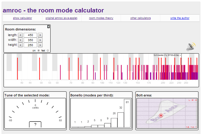 screenshot of the amroc room mode calculator